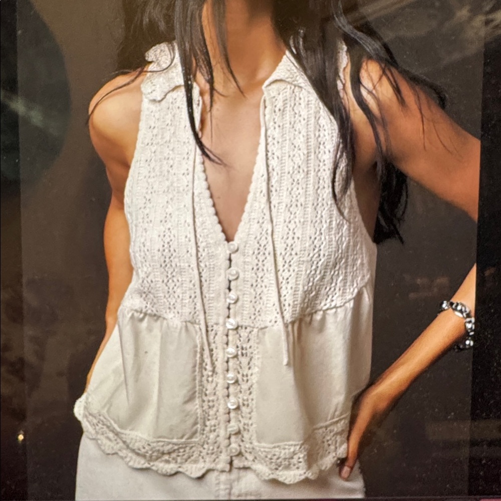 By Anthropologie V-Neck Pointelle Knit Tank Top